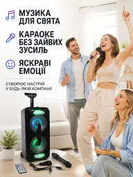 Портативна колонка валіза 2×8″ PMPO 1200 Вт з мікрофоном, пультом і LED чорна (49676163) - мініатюра 8