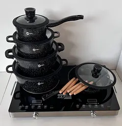 Набір круглих каструль і силіконового приладдя Higher Kitchen червоний, чорний HK-316 - мініатюра 6