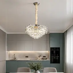 Золота підвісна люстра з кришталевим декором Splendid Ray L8250/500*H290/11, 50 см на 11 ламп E14 з граненим каскадом
