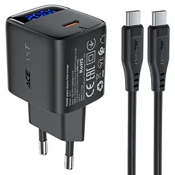МЗП Acefast A113 PD20W GaN (1USB-C) + кабель Type-C to Type-C Black