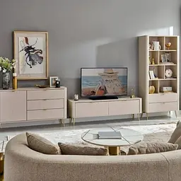 Стелаж Perfect Home Ланте / Lante 2S з 2 шухлядами і золотими ніжками Беж (PFH-091103) - мініатюра 9