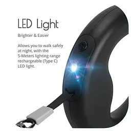 Собачий повідець SKEPPY з кільцем з LED підсвічуванням · Автоматичний висувний повідець – рулетка для вихованця 3 метра - мініатюра 3