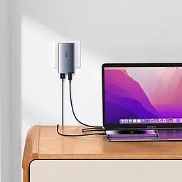 Зарядний пристрій Baseus GaN5 Pro Ultra-Slim 65W 1Type-C+1USB+Cable Type-C to Type-C 100W CCGP150113 Grey - мініатюра 7