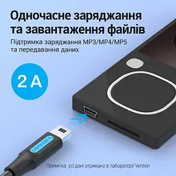 Кабель Vention COWBF USB-C - Mini-USB 1 м чорний (COWBF) - мініатюра 5