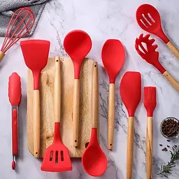Силіконовий кухонний набір приладдя Kitchen & Dining 12 предметів (дерево+силікон) червоний - мініатюра 4