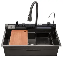 Кухонна мийка Kroner KRP Schwarze - SET7546ARTHM PVD (3.0/0.8 мм) (CV033375) - мініатюра 3