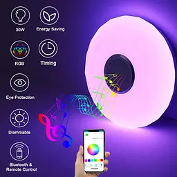 Стельовий світильник з Bluetooth-динаміком, музичним освітленням, зміною кольору RGB, BIAOQINBO 30W Ø28 см - мініатюра 2