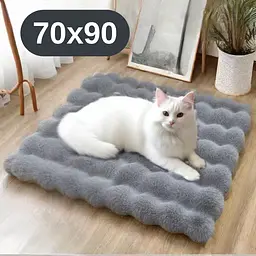 М'який лежак для котів та собак 70×90 см — пухнастий килимок під нірку, теплий, сірий KT8001304