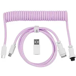 Кабель Keychron USB-A/USB-C > USB-C заряджання/синхронізації, 1.36м, Type-C, Coiled Aviator, фіолетовий