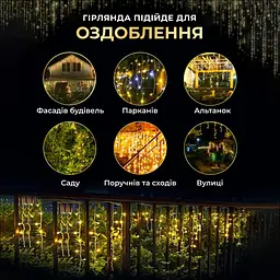 Гірлянда Бахрома вулична 200 LED 12 метрів від мережі чорна, жовта - мініатюра 9