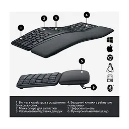 Клавіатура Logitech ERGO K860 Bluetooth/Wireless UA Black (920-010108) - мініатюра 7
