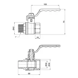 Кран кульовий SD Plus 1" ВЗ для води (важіль) SD605NW25PN40 - мініатюра 2