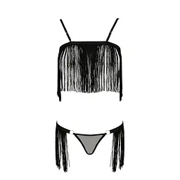Комплект білизни Passion Exclusive KASSANDRA SET OpenBra L/XL black, ліф з бахроми, трусики-спідниця - мініатюра 5