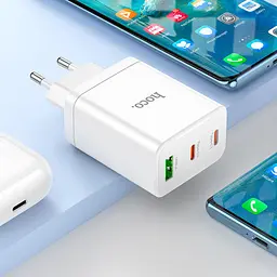 Мережевий зарядний пристрій Hoco N33 USB-A / 2 х USB-C 35W White [124887] - мініатюра 7