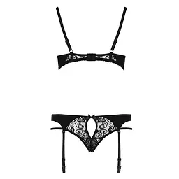 Комплект білизни Passion PAULINE SET S/M, black, стрепи, ліф, стрінги і пояс для панчох - мініатюра 6