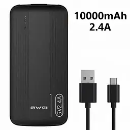 Повербанк AWEI P20K 10000mah 2.4A Чорний, портативна зарядка для телефона, зовнішній акумулятор power bank - мініатюра 7