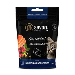 Хрусткі ласощі Savory для здоров'я шкіри та шерсті, лосось із малиною 50 г (арт.31386)