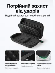 Защитный футляр для жёсткого диска и аксессуаров UGREEN LP128 малый 16,5 × 9,5 × 4,5 см органайзер для накопителя 2,5″ с защитой от брызг с оболочкой EVA и противоударной подкладкой с эластичными фиксаторами с сетчатым карманом для кабелей с мягкой перегородкой чёрный (40707) - миниатюра 4