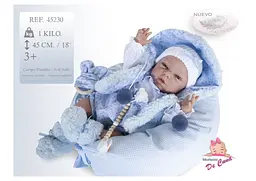 Лялька Munecas De Cuna у блакитному комбінезоні 45 см (B45230) - мініатюра 2