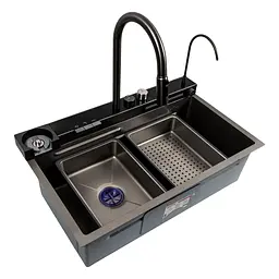Кухонна мийка Platinum Handmade Водоспад 75x46D PVD сіра - мініатюра 6