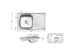 Мийка врізна Brinex 780х480х180мм 1 7848, Micro Decor 0,8мм BRIN7848MDEC08 - мініатюра 2
