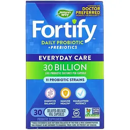 Пробіотики та пребіотик щоденного застосування Nature's Way Fortify Daily Probiotic+Prebiotics з відстроченим вивільненням 30 млрд КУО 30 вегетаріанських капсул - мініатюра 2