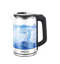 Електрочайник скляний SOKANY SK-09013 дисковий 2,5 л, сталь Sokany SK-09013 - мініатюра 5