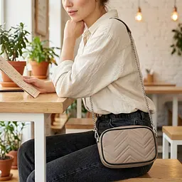 Вечірня жіноча сумка на ланцюжку з натуральної шкіри Vintage 22381 бежева - мініатюра 2