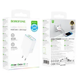 Мережевий зарядний пристрій Borofone BA89A Destello PD30W+QC3. 0 charger (EU) білий - мініатюра 2