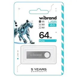 USB флеш накопичувач Wibrand 64GB Puma Silver USB 2.0 (WI2.0/PU64U1S) - мініатюра 2