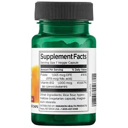 Фолієва кислота з вітаміном В 12 Swanson Folic Acid & B12, 30 вегетаріанських капсул (2022-09-0218) - мініатюра 2