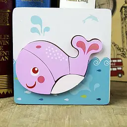 Дерев’яний пазл для дітей Кит 15×15 см розвиваюча іграшка дитячий пазл морські тварини сортер для малюків - мініатюра 2