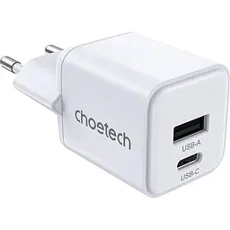 Мережевий зарядний пристрій Choetech USB-A/USB-C PD5012-EU-WH