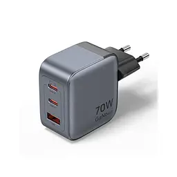 Зарядний пристрій Vention 2xUSB-C PD 70 Вт + 1xUSB QC 3.0 22.5 Вт GaN сірий (FEXH0-EU)