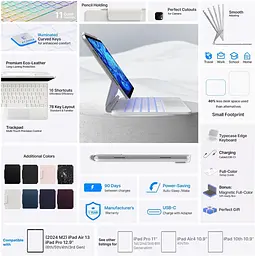 Чохол-клавіатура для iPad Air 13 та iPad Pro 12,9, 6, 5, 4-го, 3-го покоління, Magic Keyboard для iPad Pro 12,9, магнітний чохол - мініатюра 7