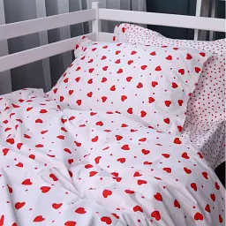 Простирадло на гумці MirSon Poplin Line Kids 01 Little Hearts 150х200 см біле з червоним (2200009710711) - мініатюра 5