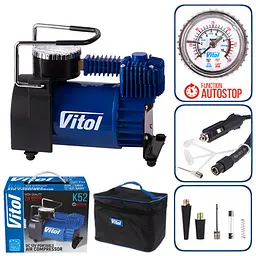 Автомобільний компресор Vitol 150psi 15Amp 40л R13-R16 Автостоп прикурювач (K-52)