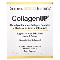 Колаген California Gold Nutrition Collagen UP Hydrolyzed Marine Collagen Peptides with Hyaluronic Acid and Vitamin C 30 пакетиків