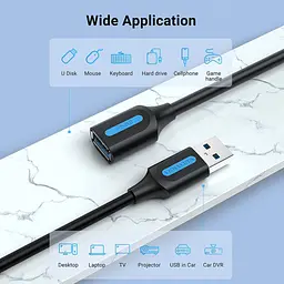 Дата кабель USB 3.0 AM/AF 0.5m black Vention (CBHBD) - мініатюра 2