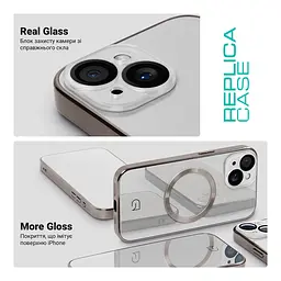 Чехол-накладка для Apple iPhone 14, Replica MagSafe, белый, противоударный защитный чехол с магнитным кольцом MagSafe, защита всего корпуса, TPU+PC, зеркальный, выступающий бортик вокруг экрана, ArmorStandart (ARM76220) - мініатюра 3
