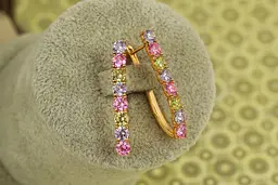 Серьги Xuping Jewelry дорожка с крупными разноцветными камнями 3,3 см золотистые - миниатюра 2