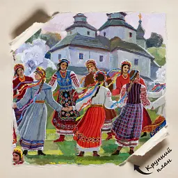 Інтер'єрна картина Гаївки біля церкви, Іван Гончар, веснянки, українські традиції, 60×107 см (id5958) - мініатюра 3