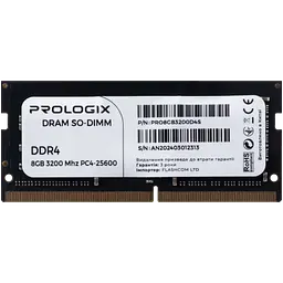 Оперативна пам'ять Prologix 8GB SODIMM DDR4 3200MHz (PRO8GB3200D4S) - мініатюра 1