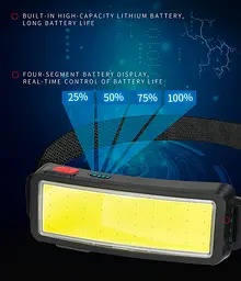 Ліхтар налобний TM-G14, світлодіодний COB, акумуляторний, USB заряджання, чорний - мініатюра 9