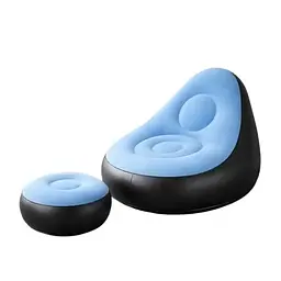 Надувне садове крісло з пуфиком Air Sofa Comfort велюрове 110×100×75 см вініл з вологостійким флокованим покриттям Блакитний  - мініатюра 4