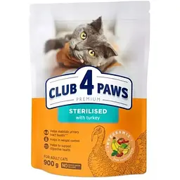 Сухий корм Club 4 Paw Premium для стерилізованих котів Індичка 900 г