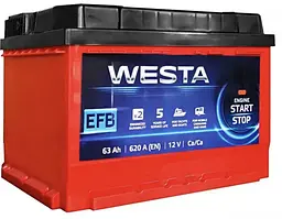 Автомобільний акумулятор WESTA 63 Ah / 620 A EFB Start-Stop L лівий плюс (242x175x190) WEFB631 - мініатюра 2