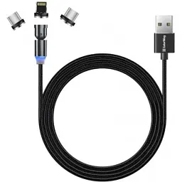 Дата кабель USB 2.0 AM to Lightning + Micro 5P + USB-C 1.0m Magnetic Ro ColorWay (CW-CBUU037-BK) - мініатюра 3
