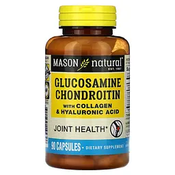 Хондропротектори Mason Natural Glucosamine Chondroitin with Collagen & Hyaluronic Acid, 90 капсул глюкозамин и хондроитин