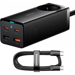 Мережевий зарядний пристрій Baseus GaN3 Pro Desktop Powerstrip 65W + Cable USB-C to USB-C Black (PSZM000901) [85127]